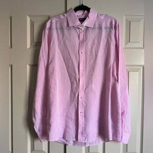Ralph Lauren Purple Label Solid Soft Pink Linen Long Sleeve Button Down